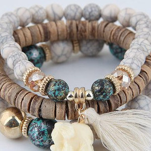 JFN  Alloy Vintage Boho Beads Tassel Bracelet, Bracelets, color:White, JustFashionNow