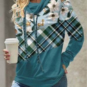 Casual Hoodie Floral Hoodie, Hoodies & Sweatshirts, color:Cyan|size:XXL, Noracora
