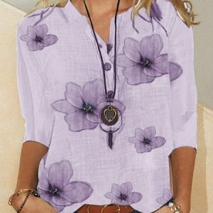 Women's Shirt Blouse Floral Blue Button Casual Shirt Collar Half Sleeve Tops, Blouses & Shirts, Roselinlin - Online Catalog
