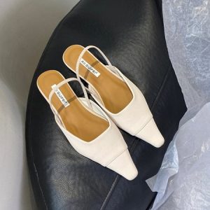 Satin Elegant Square Toe Empty Back Shoes, Flats, color:Apricot|size:40, Stylewe