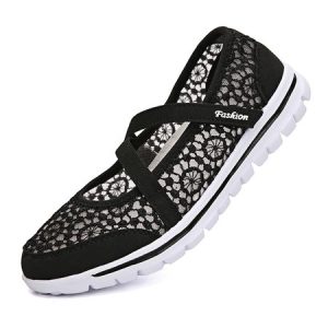 Breathable Hollow out Lace Panched Casual Slip-on Sneakers, Sneakers&Athletic, color:Black|size:42, Noracora