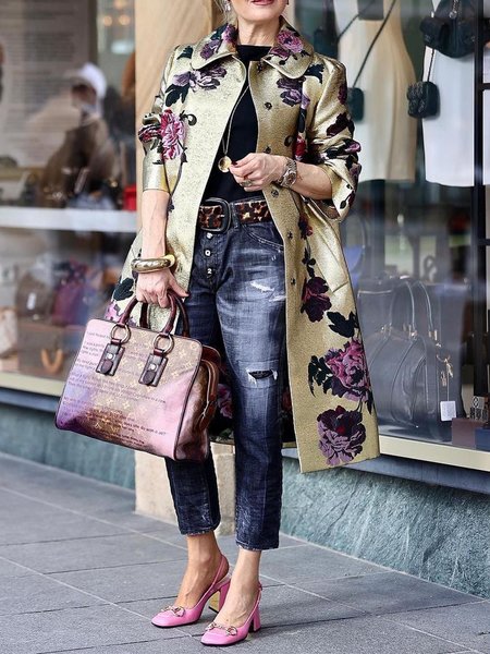 Floral Loose Elegant Trench Coat, Trench Coats, color:As Picture|size:XXL, Stylewe