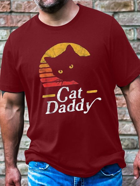 Men's Cotton Cat Daddy Vintage Eighties Style Cat Retro T-Shirt, T-shirts, Lilicloth.com