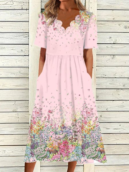 Plus Size Casual Short Sleeve Knit Dress, Dresses, color:Pink|size:4X, JustFashionNow