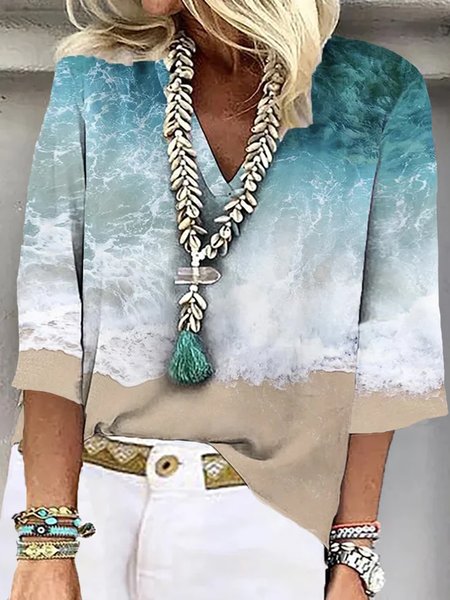 Plus size Loose Vacation Shirt, Shirts & Blouses, color:Blue|size:4X, JustFashionNow