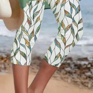 Casual Leaf Knitted Leggings, Leggings, color:Green|size:XXL, Noracora