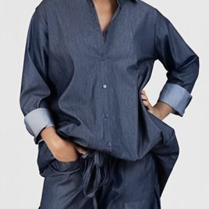 Regular Fit Casual Plain Shirt Collar Denim Blouse, Blouses and Shirts, color:Blue|size:XXL, Stylewe