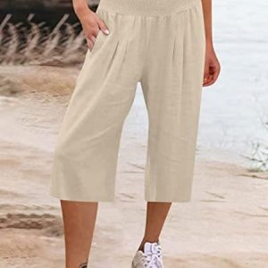Casual Plain Loose Capris Pants, Pants, color:Light Khaki|size:XXL, JustFashionNow