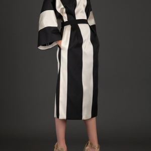 Autumn Crew Neck Long sleeve H-Line Elegant Striped Dress, Midi Dresses, color:Stripe|size:XXL, Stylewe