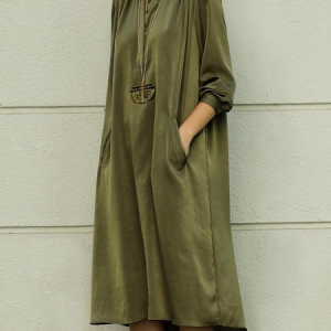 Casual Plain Regular Fit Dress, Dresses, color:Green|size:XXL, JustFashionNow