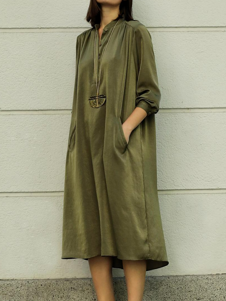 Casual Plain Regular Fit Dress, Dresses, color:Green|size:XXL, JustFashionNow