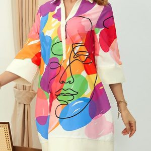 Face Regular Fit Elegant Shirt Collar Dress, Dresses, color:Off White|size:XS, Stylewe