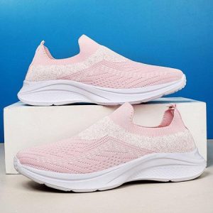 Sports Tie-Dye Pattern Slip On Flat Heel Fly Woven Shoes, Sneakers&Athletic, color:Pink|size:44, Noracora
