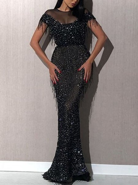 Elegant Plain Regular Fit Wedding Dress & Party Dress With No, Party Dresses, color:Black|size:XXL, JustFashionNow