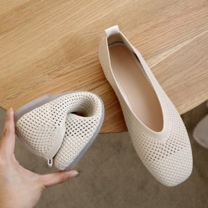 Casual Plain Slip On Flat Heel Shallow Shoes, Flats/Loafers, color:Off White|size:40, Noracora