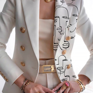 Autumn Commuting Long sleeve Lapel Collar Abstract Loose Blazer, Blazers, color:White|size:XXL, Stylewe