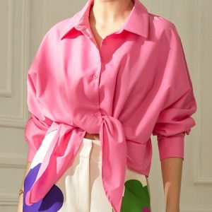 Vacation Regular Fit Plain Blouse, Blouses and Shirts, color:Pink|size:XXL, Stylewe