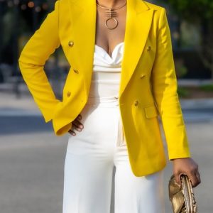 Regular Fit Urban Lapel Collar Blazer, Blazers, color:Yellow|size:XXL, Stylewe