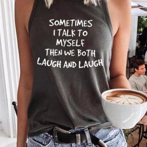 Sometimes I Talk to Myself Short Sleeve Casual Sleeveless T-Shirt Top Vest, color:Black|size:3XL, Lilicloth.com