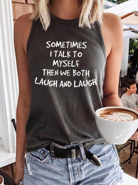 Sometimes I Talk to Myself Short Sleeve Casual Sleeveless T-Shirt Top Vest, color:Black|size:3XL, Lilicloth.com