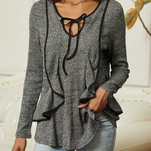 Casual Plain Crew Neck Regular Fit Top, Shirts & Blouses, color:Blue|size:XXL, JustFashionNow