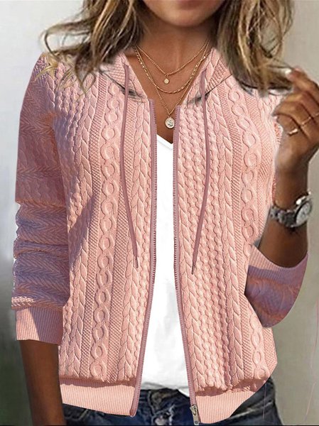Loose Knit Hooded Jacket in Textured Fabric, Jackets, color:Pink|size:XXL, JustFashionNow