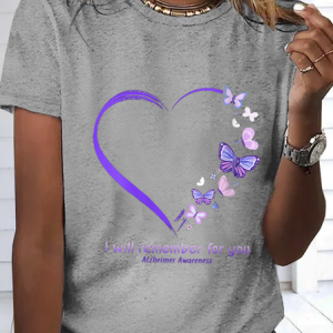 Women's I Will Remember For You Butterfly Alzheimer's Awareness Simple Cotton T-Shirt, color:Light Gray|size:3XL, Lilicloth.com