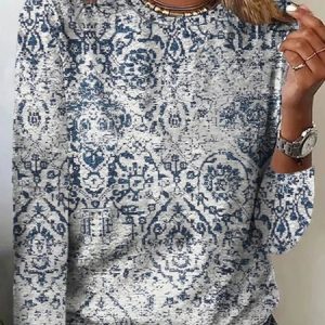 Plus Size Crew Neck Ethnic Jersey Casual T-Shirt, T-shirts, color:Blue|size:4X, Noracora
