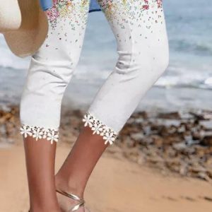 Regular Fit Floral Leggings, Leggings, color:White|size:XXL, JustFashionNow