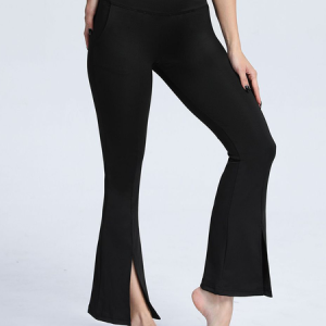 Casual Plain High Waist Ankle Pants Bell-Bottomtrousers, Pants, color:Black|size:L, Noracora