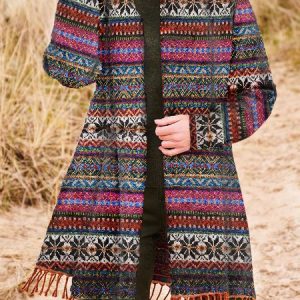 Collarless Tribal Loose Cardigan, Cardigans, color:As Picture|size:3XL, Noracora