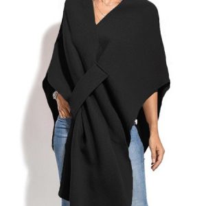 Stylewe Casual Cross Neck Plain Loose Top, Tops, color:Black|size:XXL, Stylewe