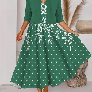 Casual Loose V Neck Two-Piece Set, Suit Set, color:Green|size:XXL, JustFashionNow
