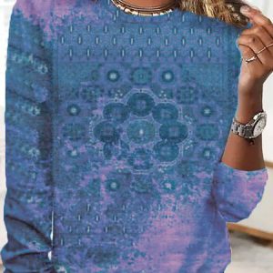 Jersey Casual Ethnic Long SleeveT-Shirt, T-shirts, color:Blue|size:3XL, Noracora