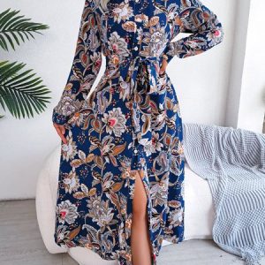 Women Everyday Casual Floral Dresses Vacation Beach Clothing, Dresses, color:Blue|size:XXL, JustFashionNow