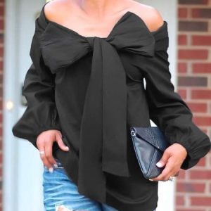 Cold Shoulder Regular Fit Urban Plain Shirt, Blouses and Shirts, color:Black|size:XXL, Stylewe