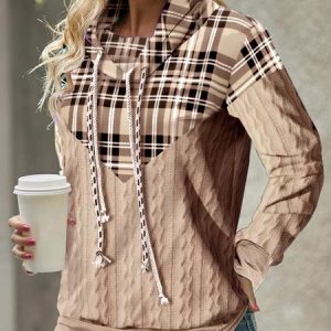 Casual Loose Turtleneck Plaid Sweatshirt, Sweatshirts & Hoodies, color:Khaki|size:XXL, JustFashionNow