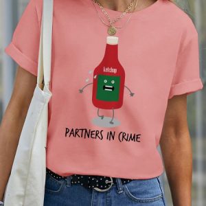 Lilicloth X Funnpaw Women's Ketchup Partners In Crime Pet Matching T-Shirt, color:Pink|size:XXL, Lilicloth.com