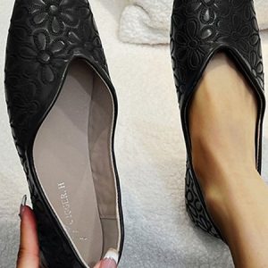 Simple Floral Slip On Flat Heel Shallow Shoes, Flats/Loafers, color:Black|size:40, Noracora