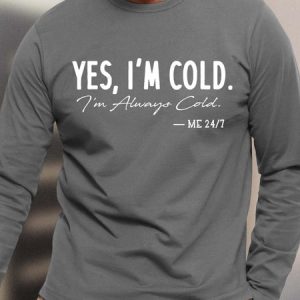 Men Yes I’m Cold Casual Text Letters T-Shirt, color:Gray|size:3XL, Lilicloth.com