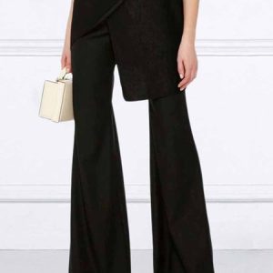 Urban Regular Fit Plain Fashion Wide Leg Pants, Pants, color:Black|size:XXL, Stylewe