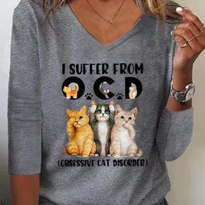 I Suffer From Ocd Obsessive Cat Disorder Casual T-Shirt, T-Shirts, color:Gray|size:XXL, JustFashionNow