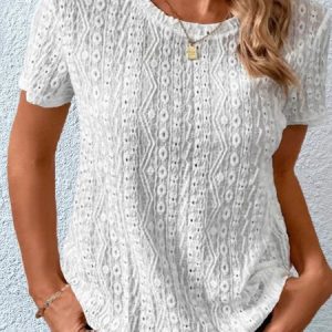 Plus size Plain Casual Loose Crew Neck Shirt, TOPS, color:White|size:4X, Noracora