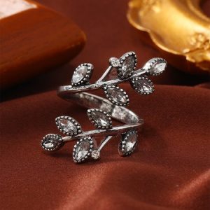 Vintage Rhinestone Leaf Adjustable Ring, Rings, color:White|size:One-size, JustFashionNow