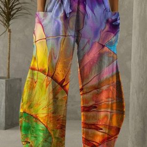 Women's Retro Casual Butterfly Floral Pattern Stretch Loose Wide-Leg Pants Straight Leg Pants, Pants, color:Color3|size:XXL, JustFashionNow