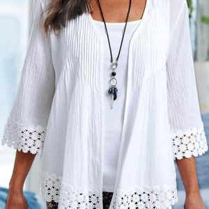 Womens Loose Casual Lace Kimono, Cardigans, color:White|size:XXL, JustFashionNow