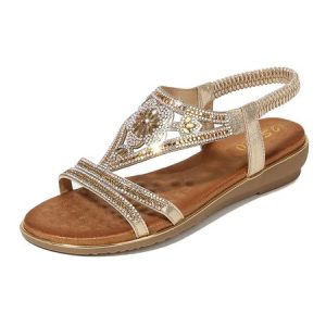 Floral Rhinestone Cutout Wedge Sandals, Sandals, color:Golden|size:42, JustFashionNow