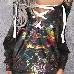 Skull V Neck Casual Loose Dress With No, Dresses, color:Multicolor|size:XXL, JustFashionNow