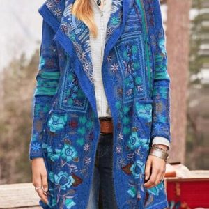 Hoodie Long Sleeve Ethnic Regular Loose Coat For Women, Coats, color:Blue|size:5XL, Noracora