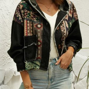 Abstract Casual Loose Jacket, Jackets, color:Multicolor|size:XXL, JustFashionNow